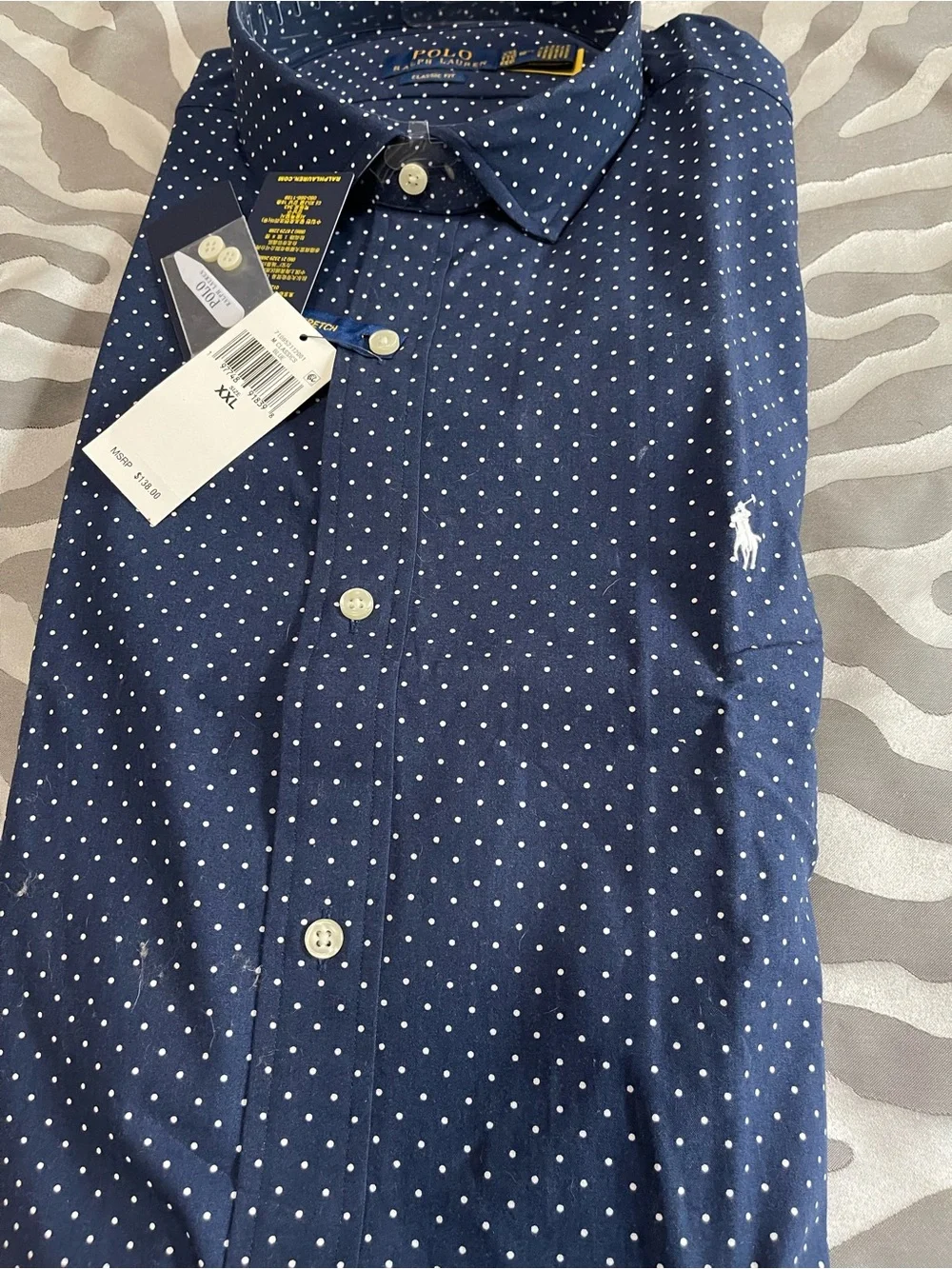 Polo by Ralph Lauren Navy with White Micro Dot Stretch Button-Down Shirt